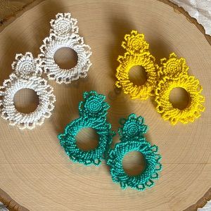 Handmade statement seed bead earrings made of glass seed beads